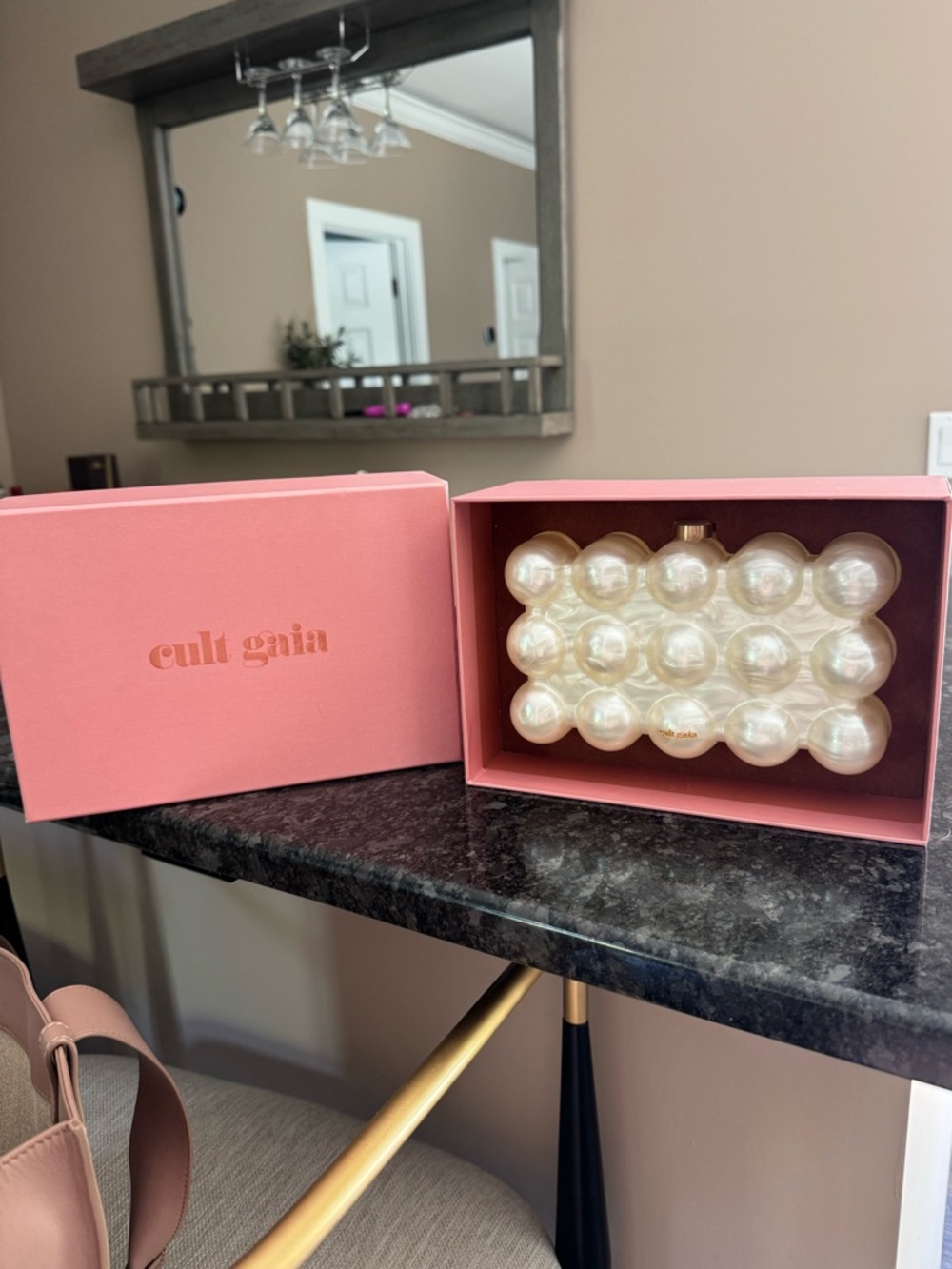 Cult Gaia Pearl Bubble Clutch in Pink Box with Ivory Bubbles - Picture 2 of 5